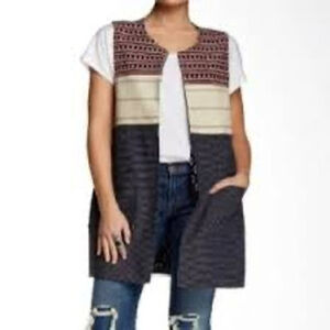 Sanctuary Summer In The City Hemp Cotton Mix Block Embroidered Tapestry Vest M